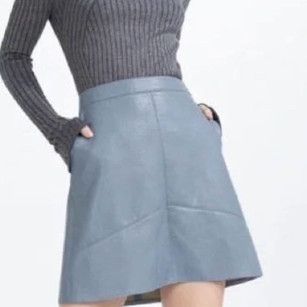 Zara Faux Leather Blue Skirt